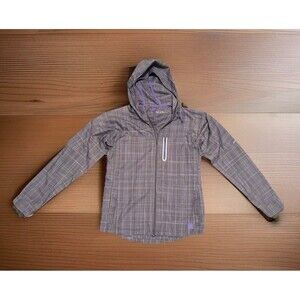 Brooks Purple Plaid Jacket Womens Size Medium Lightweight Windbreaker Running